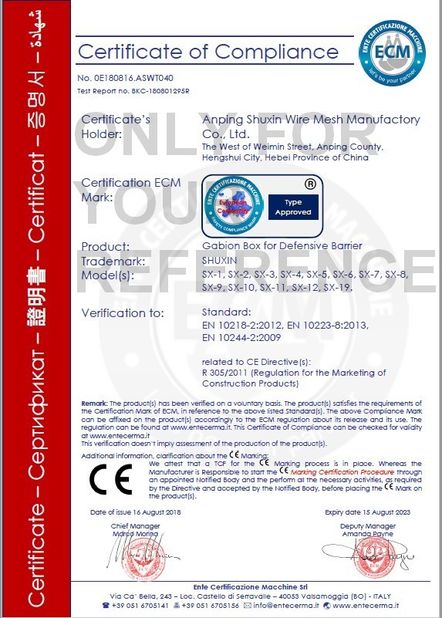 Chiny Anping Shuxin Wire Mesh Manufactory Co., Ltd. Certyfikaty